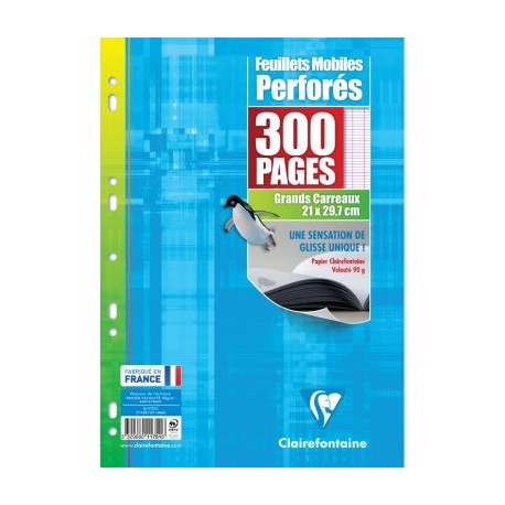 Feuilles simples Blanc A4 Perforé Grands carreaux 300 pages