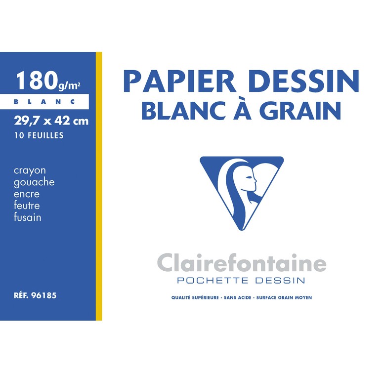 Papier Dessin à grain A3 29,7 x 42 cm Blanc Uni 10 Feuilles 180g
