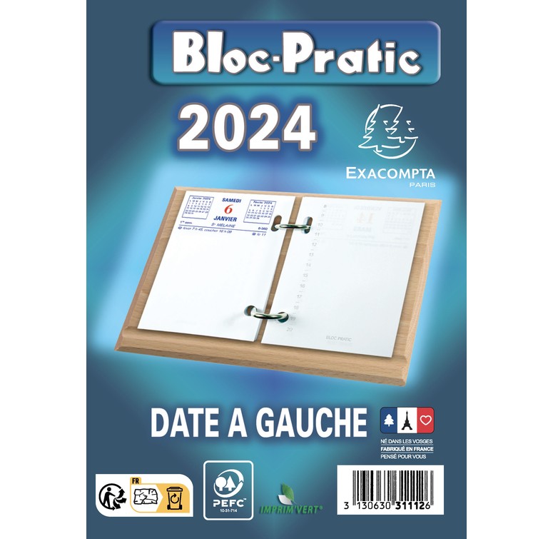 Ephéméride Bloc-pratic date à gauche Recharge 8,2 x 12 cm - Bleu 31112SE